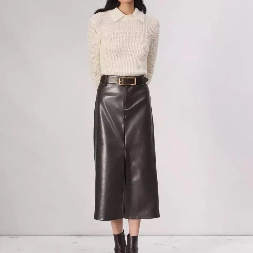 NWT Rag & Bone Rayne Faux Leather Midi Skirt